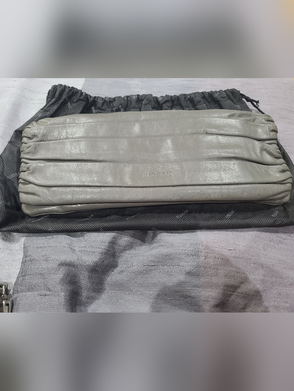 Grey Pleated Leather Clutch Rudsak